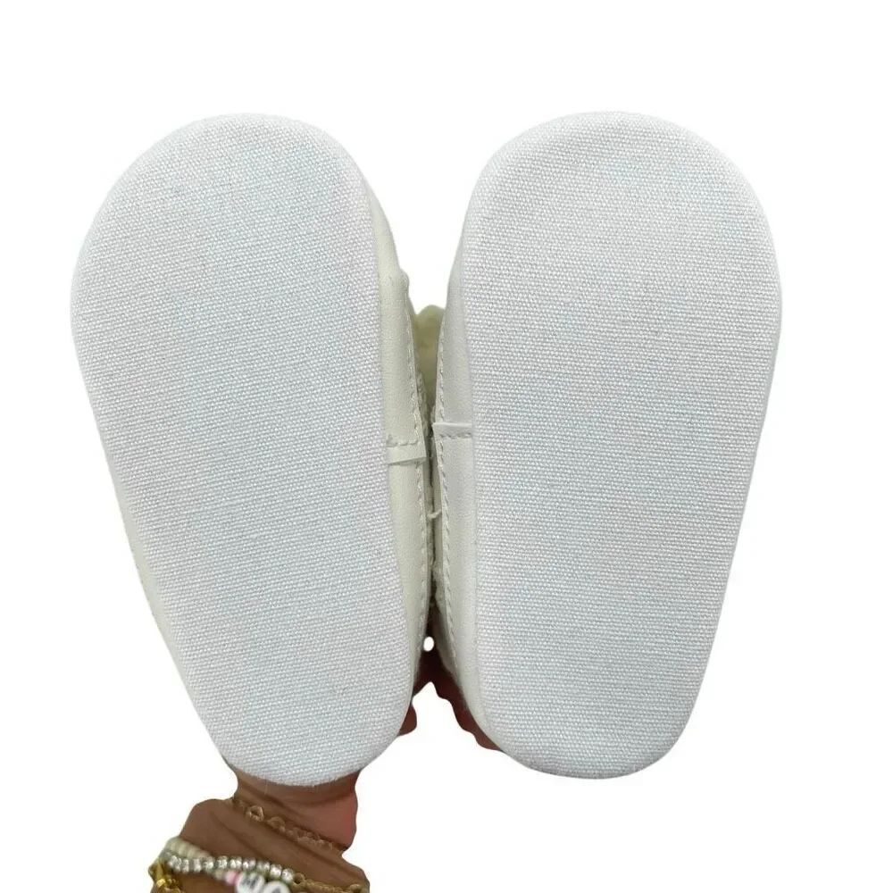 First Steps Baby Girl Floral Bow Soft Sole Shoes 6-9M Cream Embroidered - Picture 3 of 13
